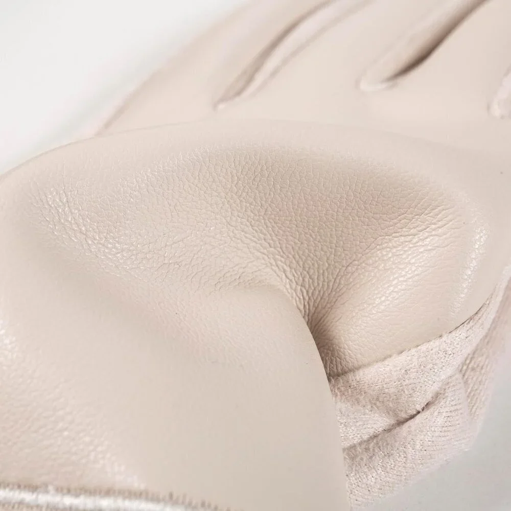 Women's White Winter Leather Suede Gloves Wool Lined Windproof Touchscreen